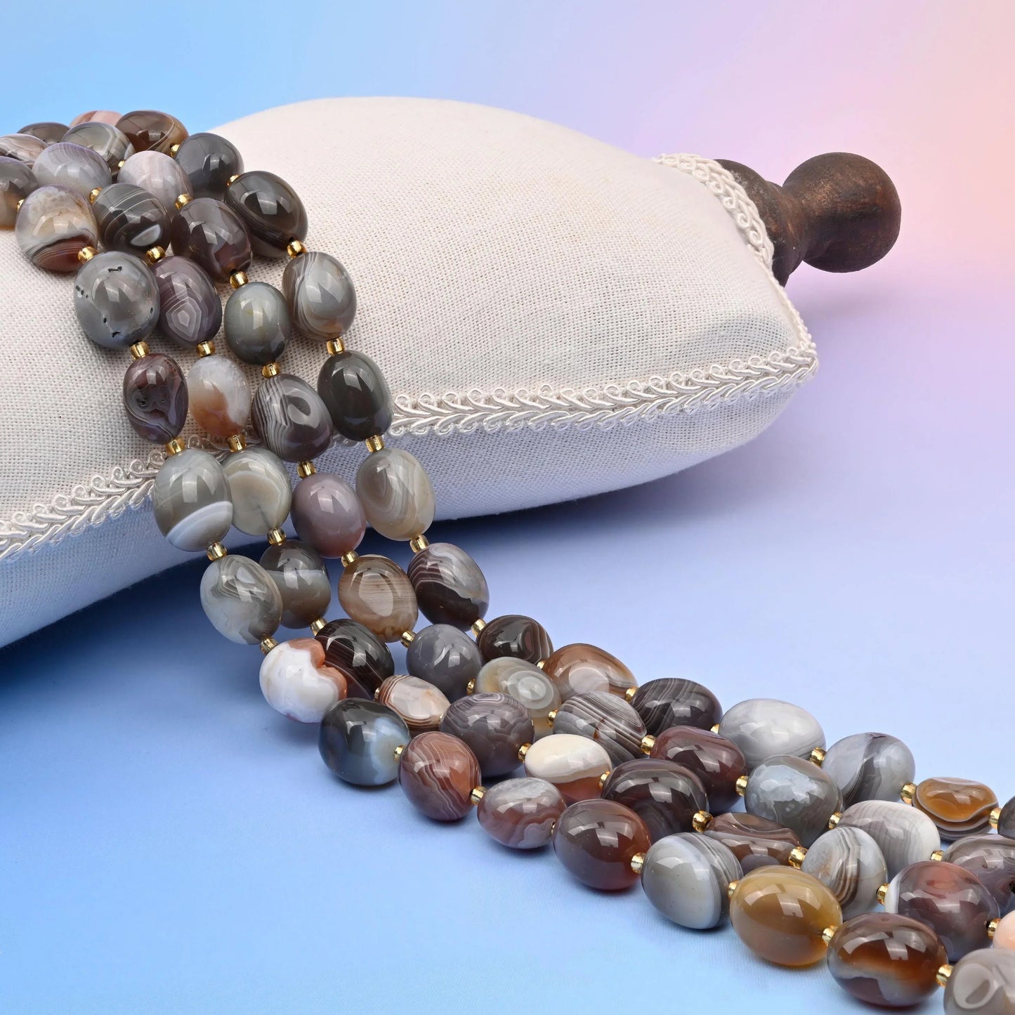 Natural Botswana Agate oval egg-shaped beads