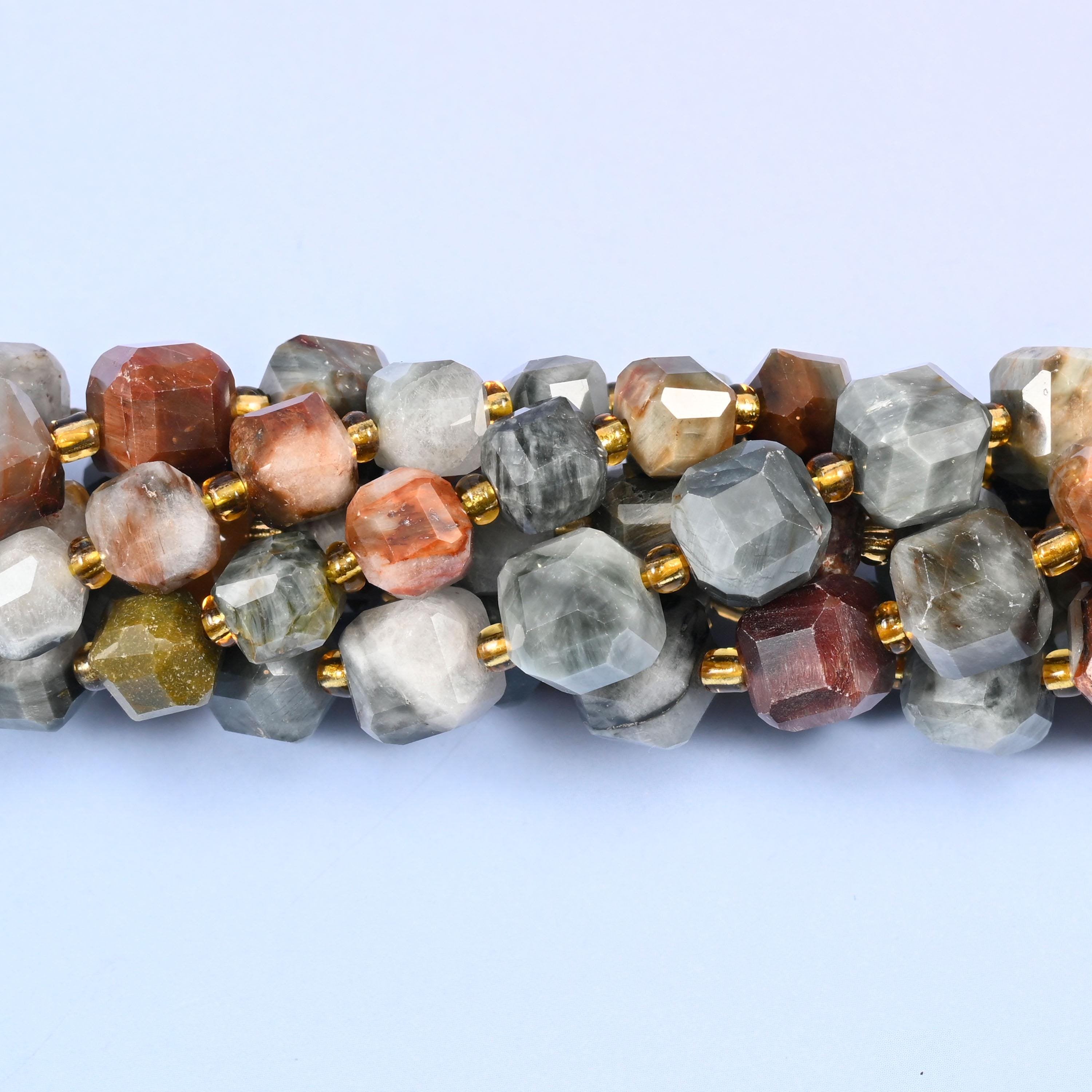 Eagle Eye Jasper Faceted Cube Beads, sold per 15 inch strand