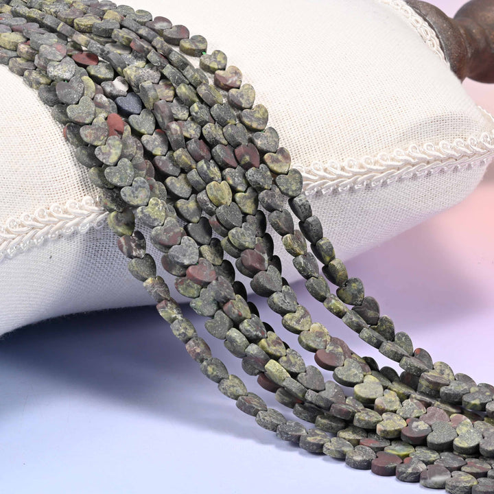 Matte Dragon Bloodstone Flat Heart Beads