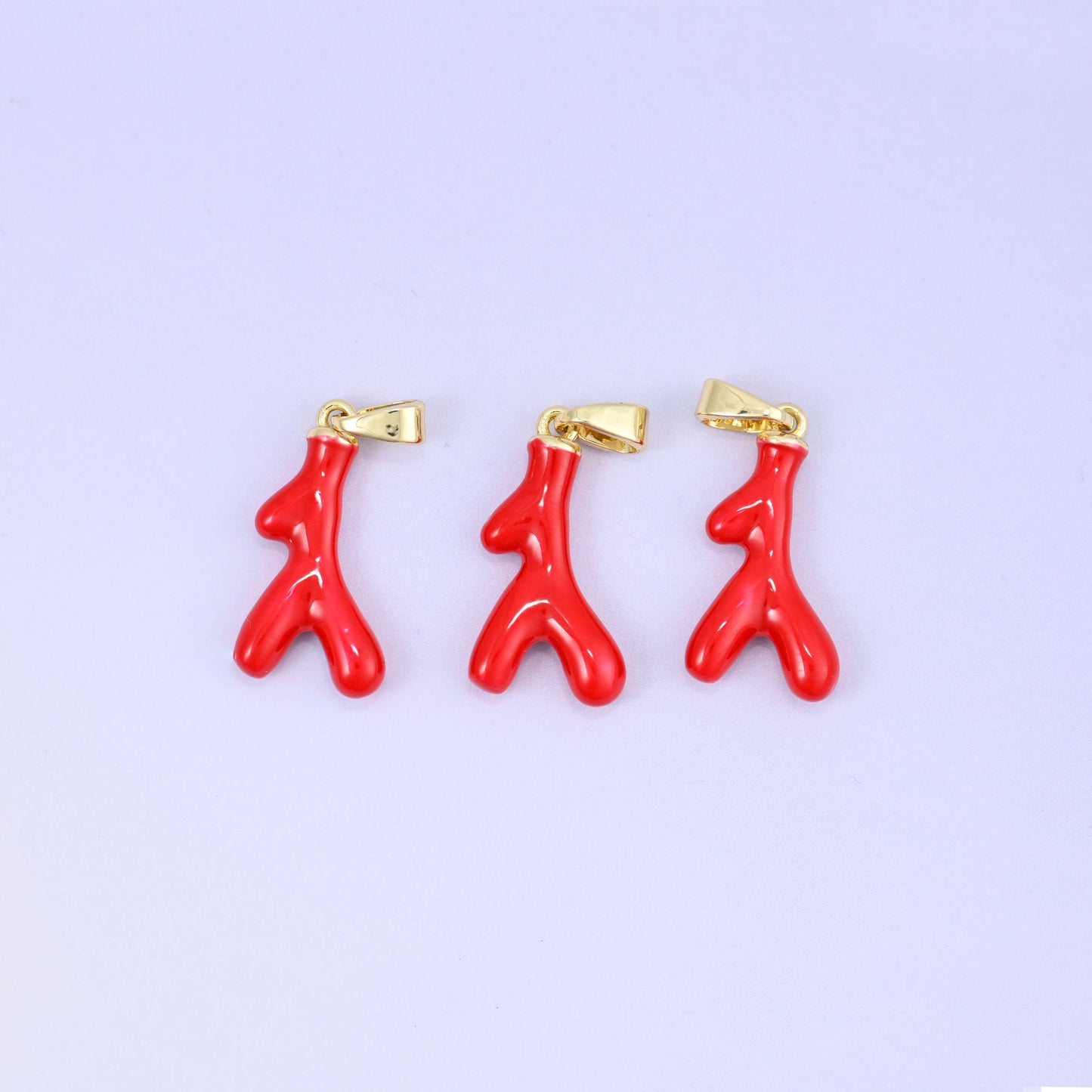 18K Gold Plated Brass Coral Branch Charm Pendant with glossy red enamel over a sculpted branch design