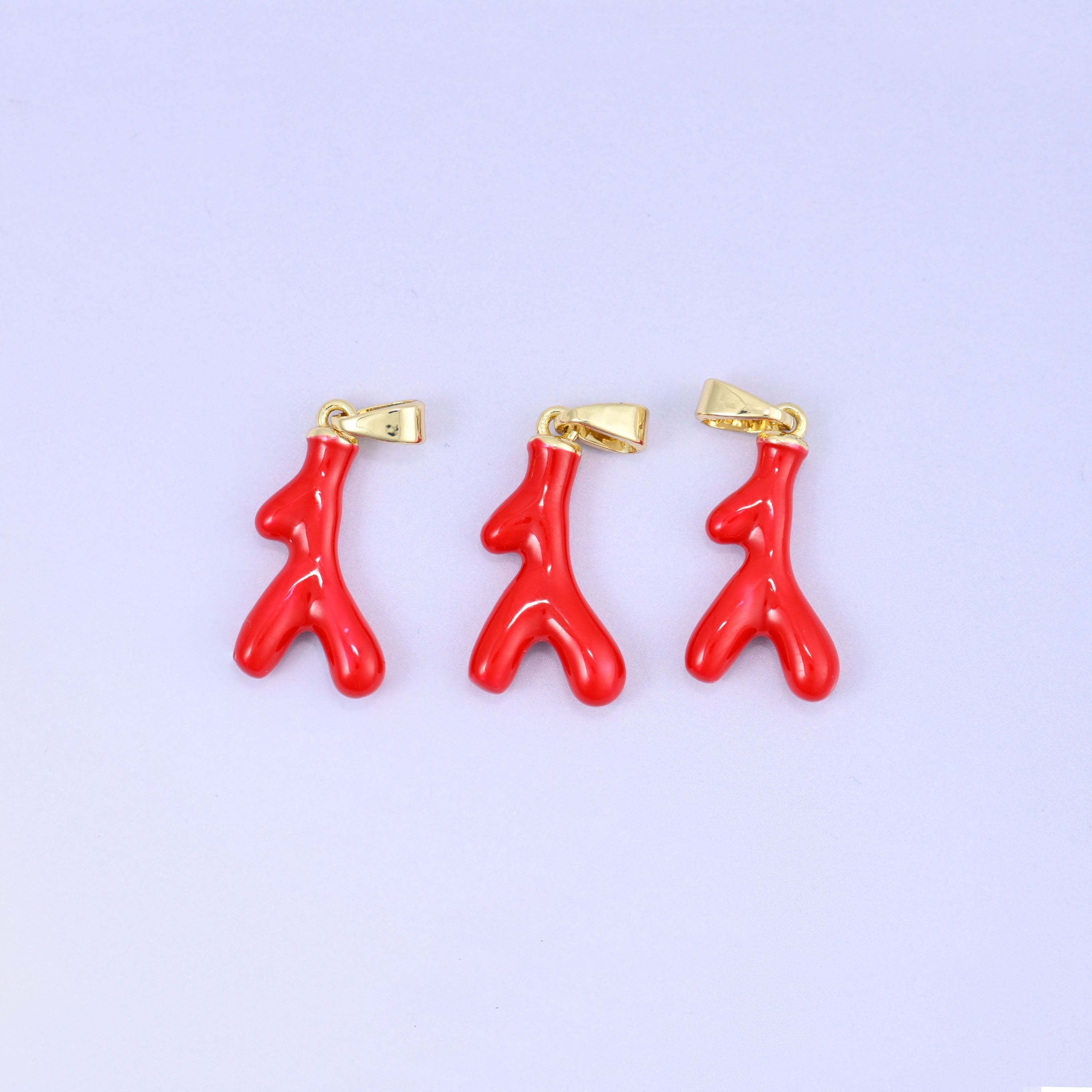 18K Gold Plated Brass Coral Branch Charm Pendant with glossy red enamel over a sculpted branch design