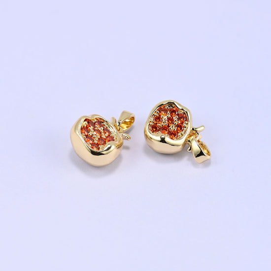18K Gold Plated Brass Half Pomegranate Charm Pendant with clustered red zircon seeds