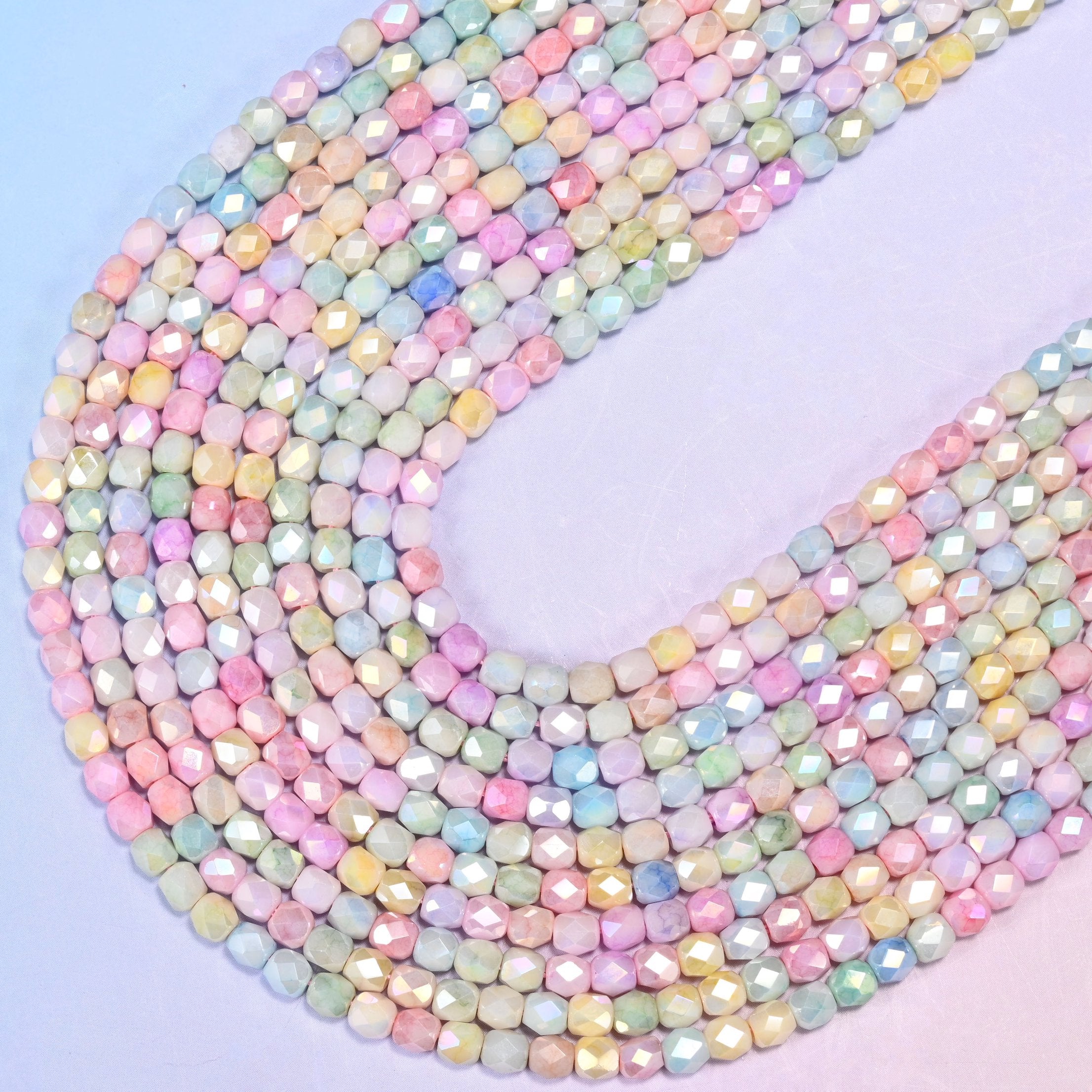 Colorful Opaque Faceted Tiny Barrel Glass Beads, sold per 15 inch strand, 92 beads.