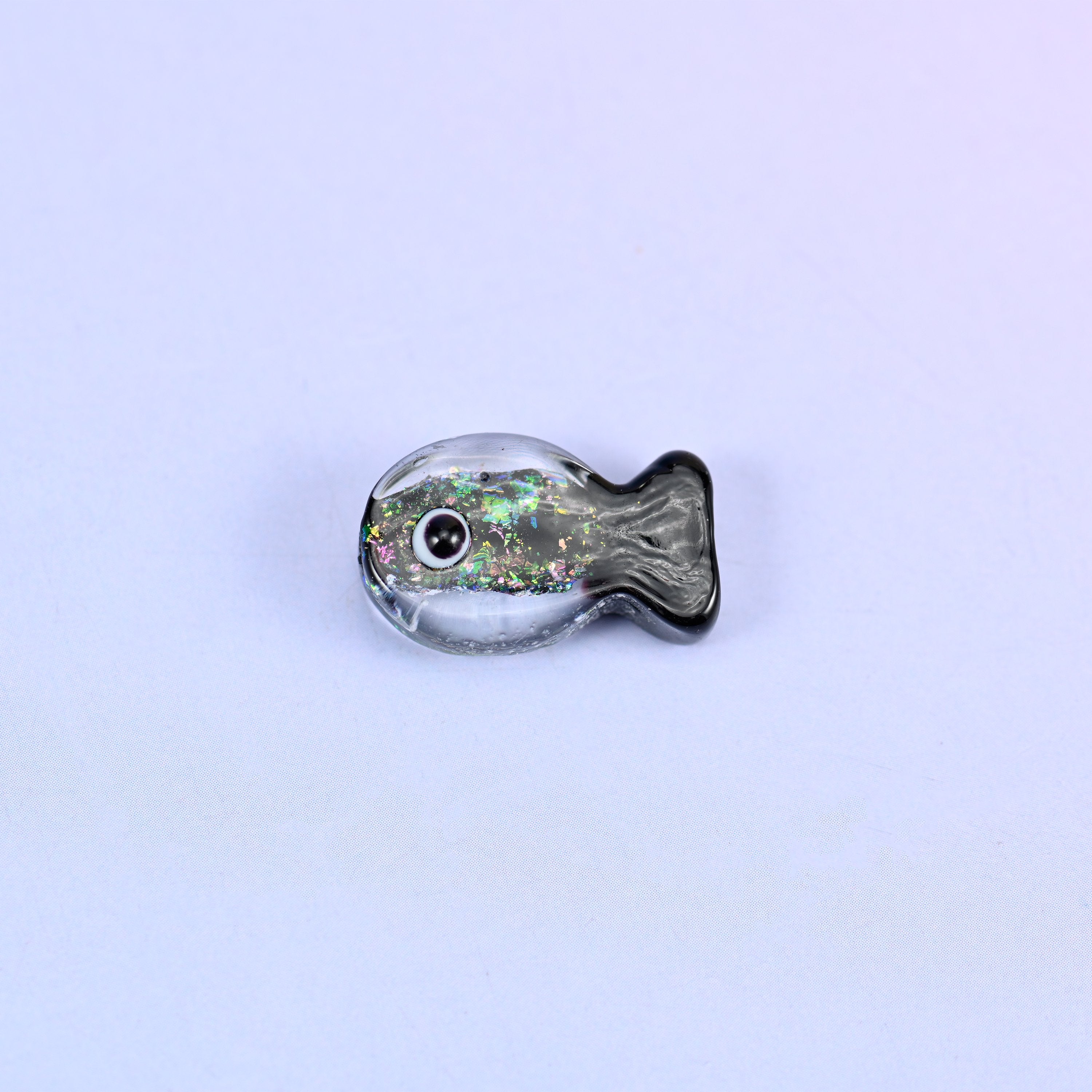 Iridescent Black Green Fish Glass Beads: Jewelry Making Supply