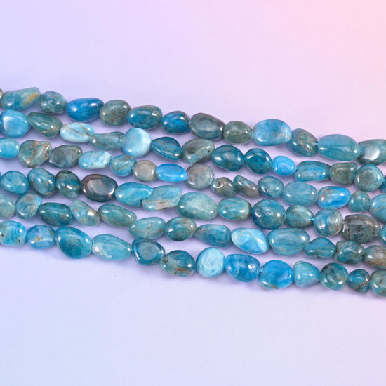 Blue Apatite Pebble Nugget Beads 6-8mm Jewelry Making 15 Inch Strand