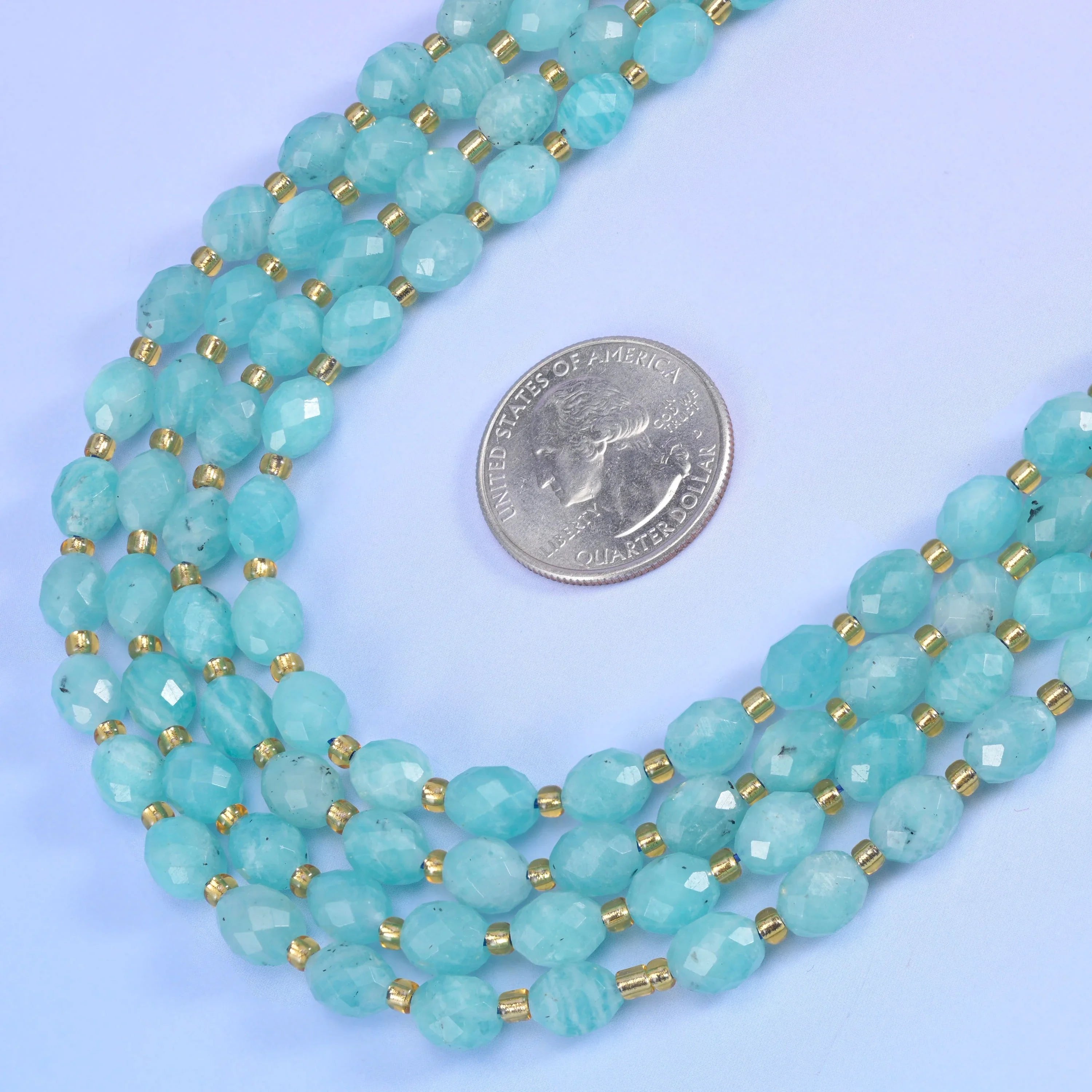 Rice barrel cut Blue Amazonite beads