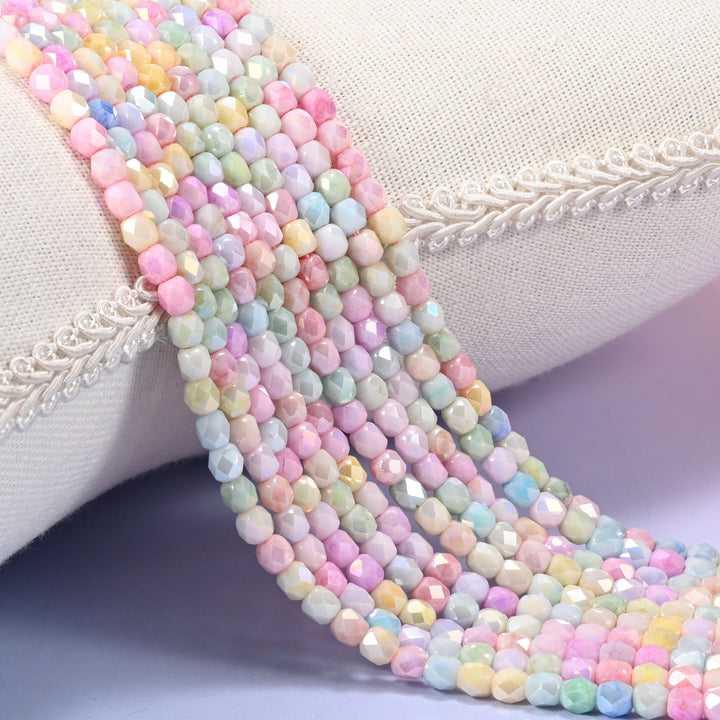 Colorful Opaque Faceted Tiny Barrel Glass Beads