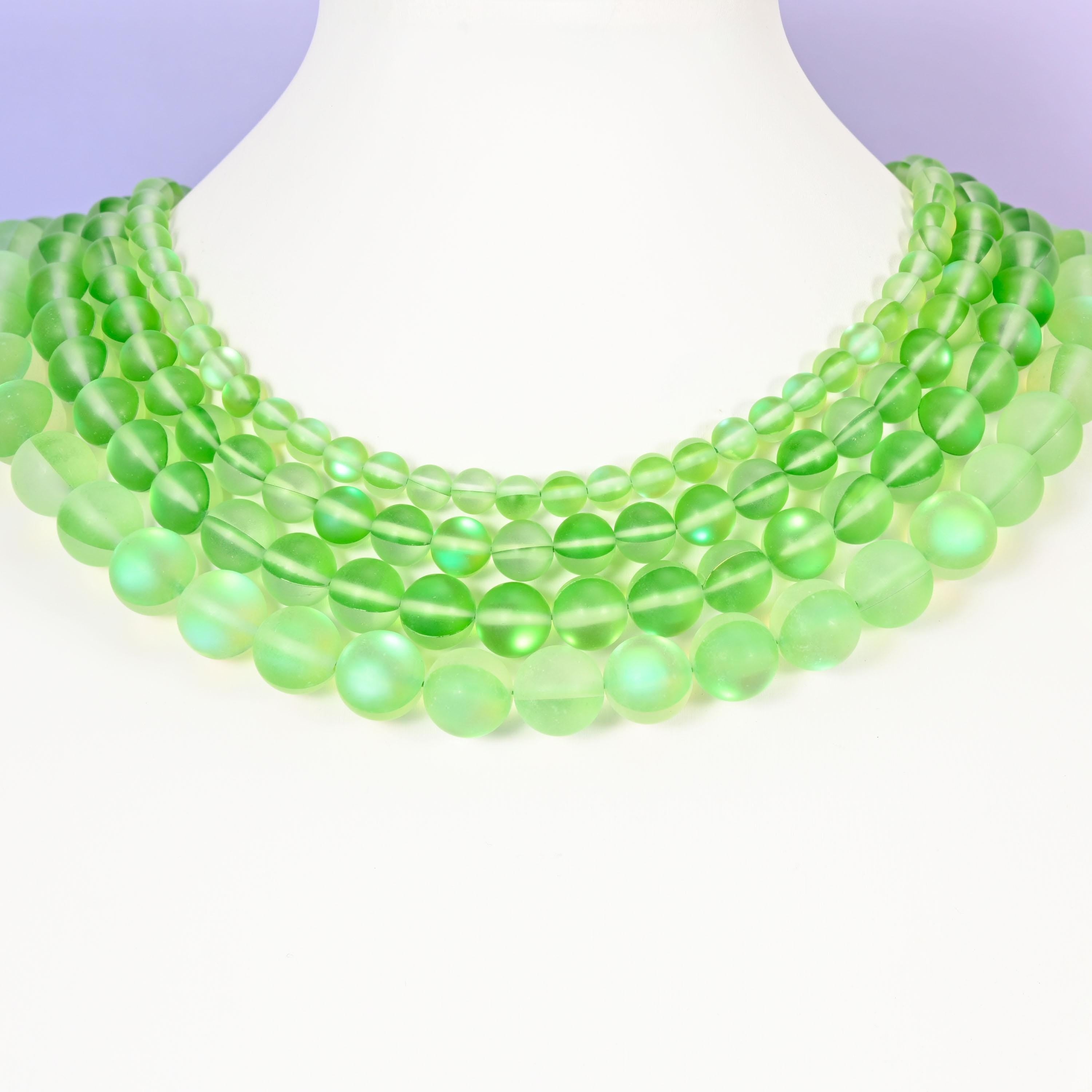 Mystic Aura matte light green glass beads, round, 6mm to 12mm