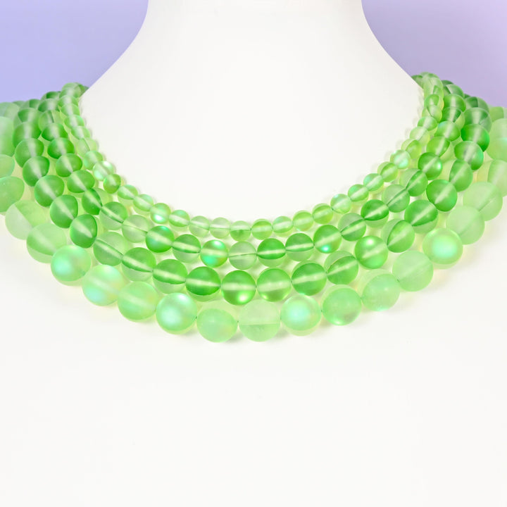 Mystic Aura matte light green glass beads, round, 6mm to 12mm