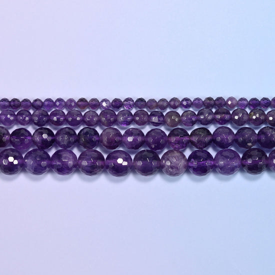 Amethyst Faceted Round Beads: Jewelry Making, 15 Inch Strand