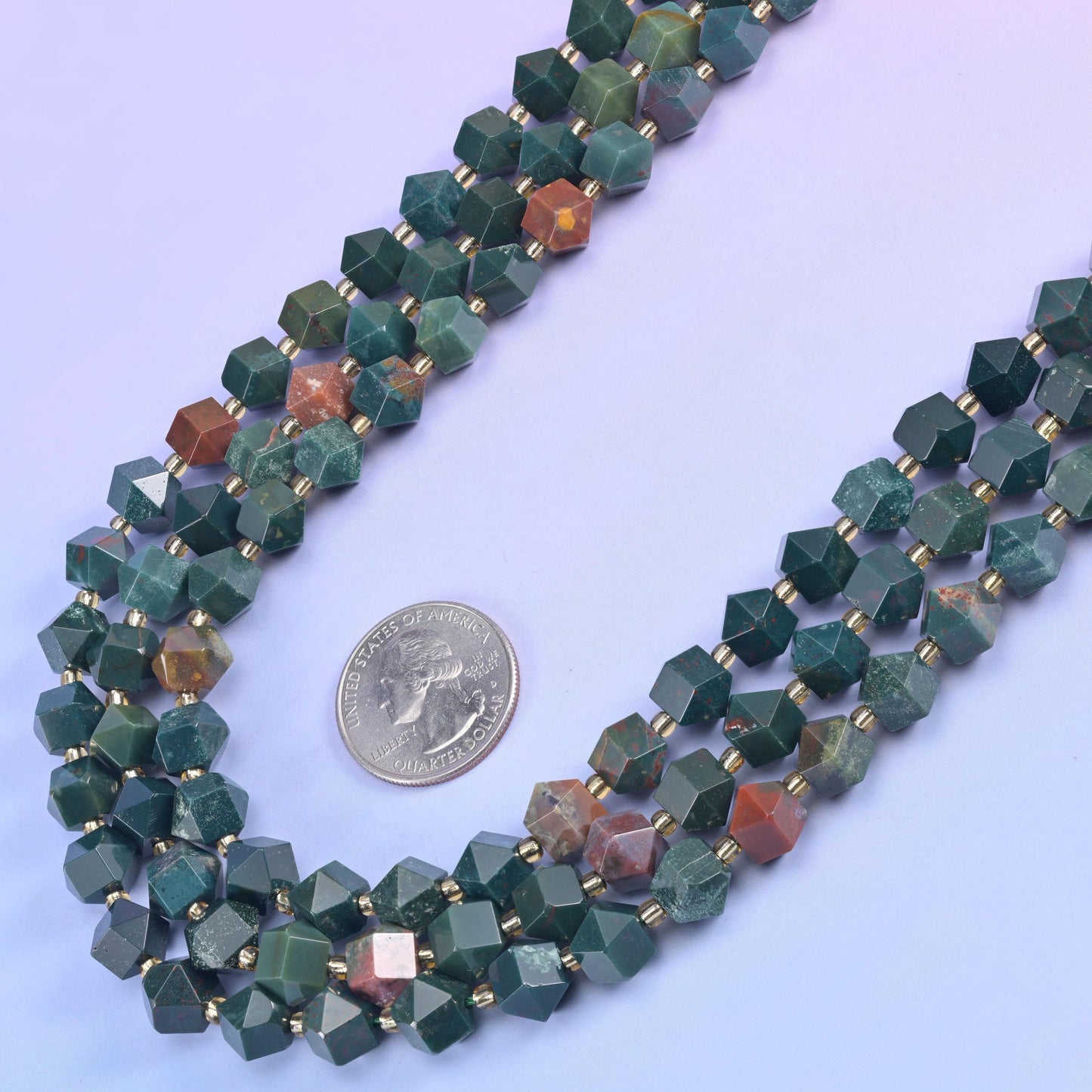 Natural Green Oriental Jasper faceted rhombus beads, 15.5 inch strand
