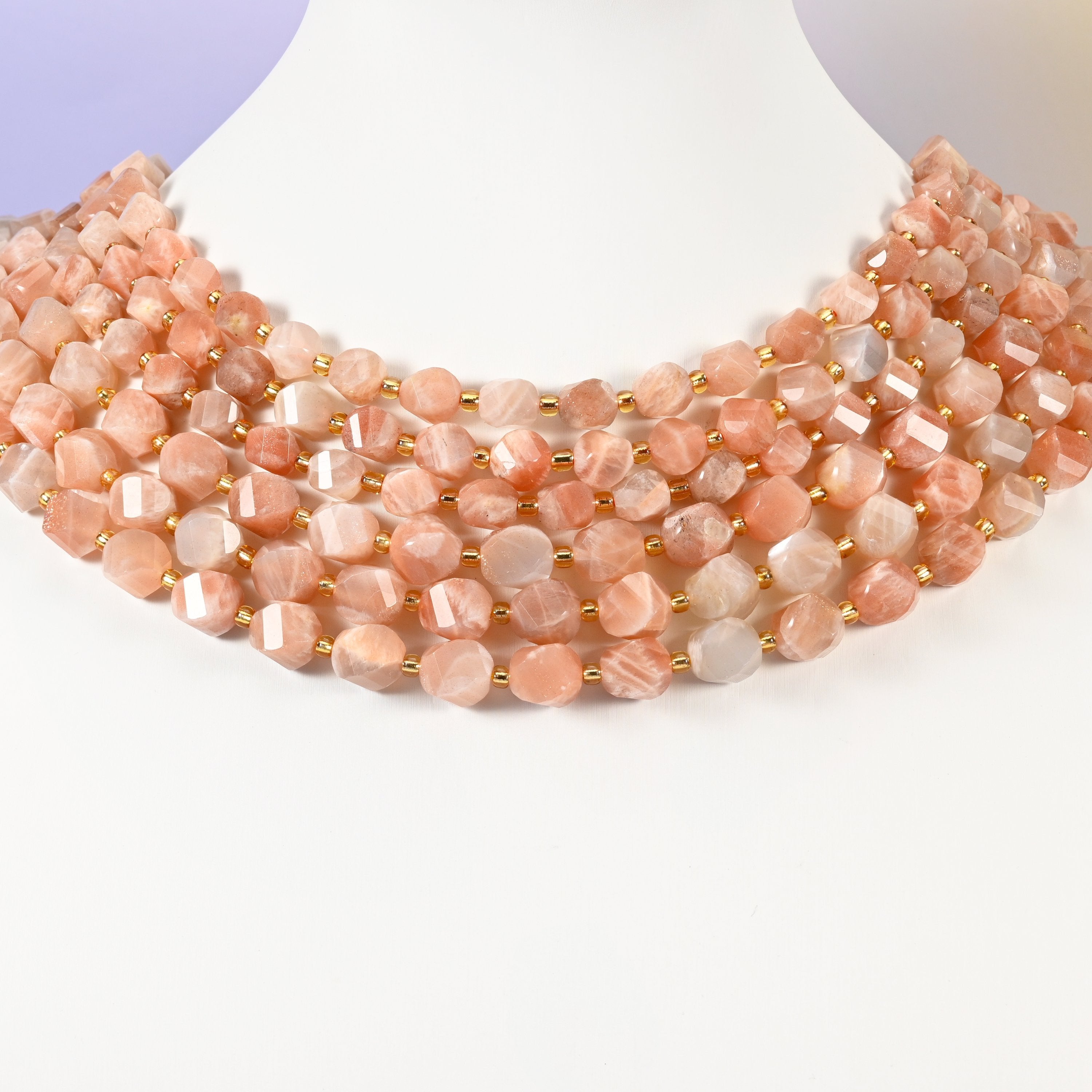 Orange Sunstone beads, spiral twist shape, 8mm and 10mm