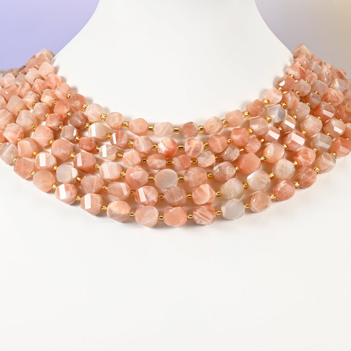 Orange Sunstone beads, spiral twist shape, 8mm and 10mm