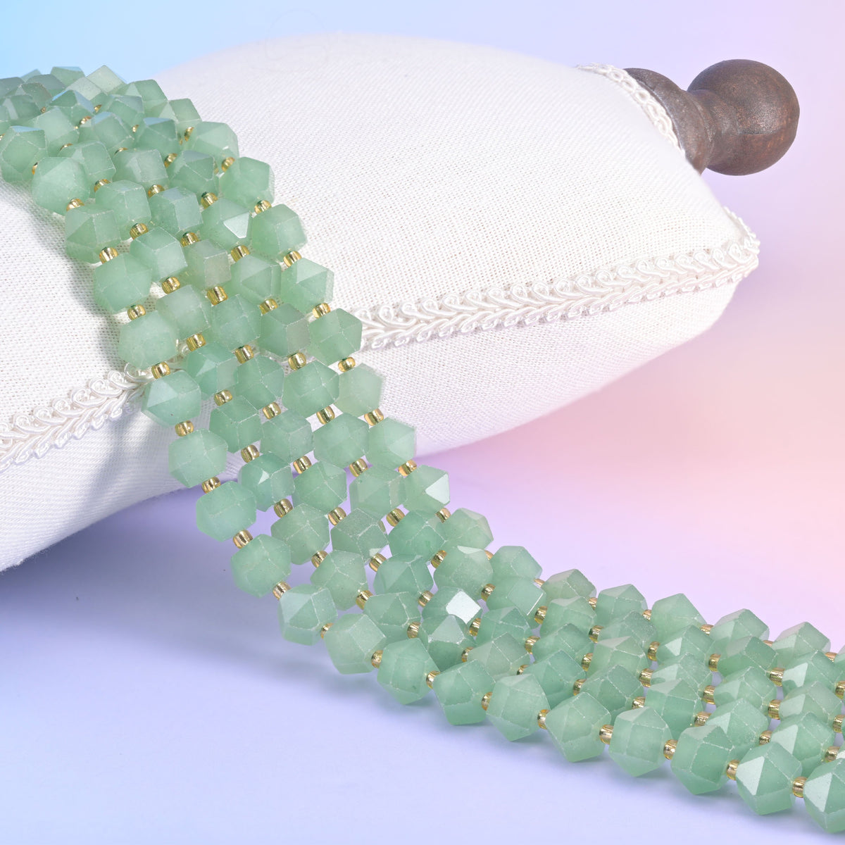 Diamond Rhombus Beads, stone options include Black Labradorite, Green Aventurine and Ocean Agate.