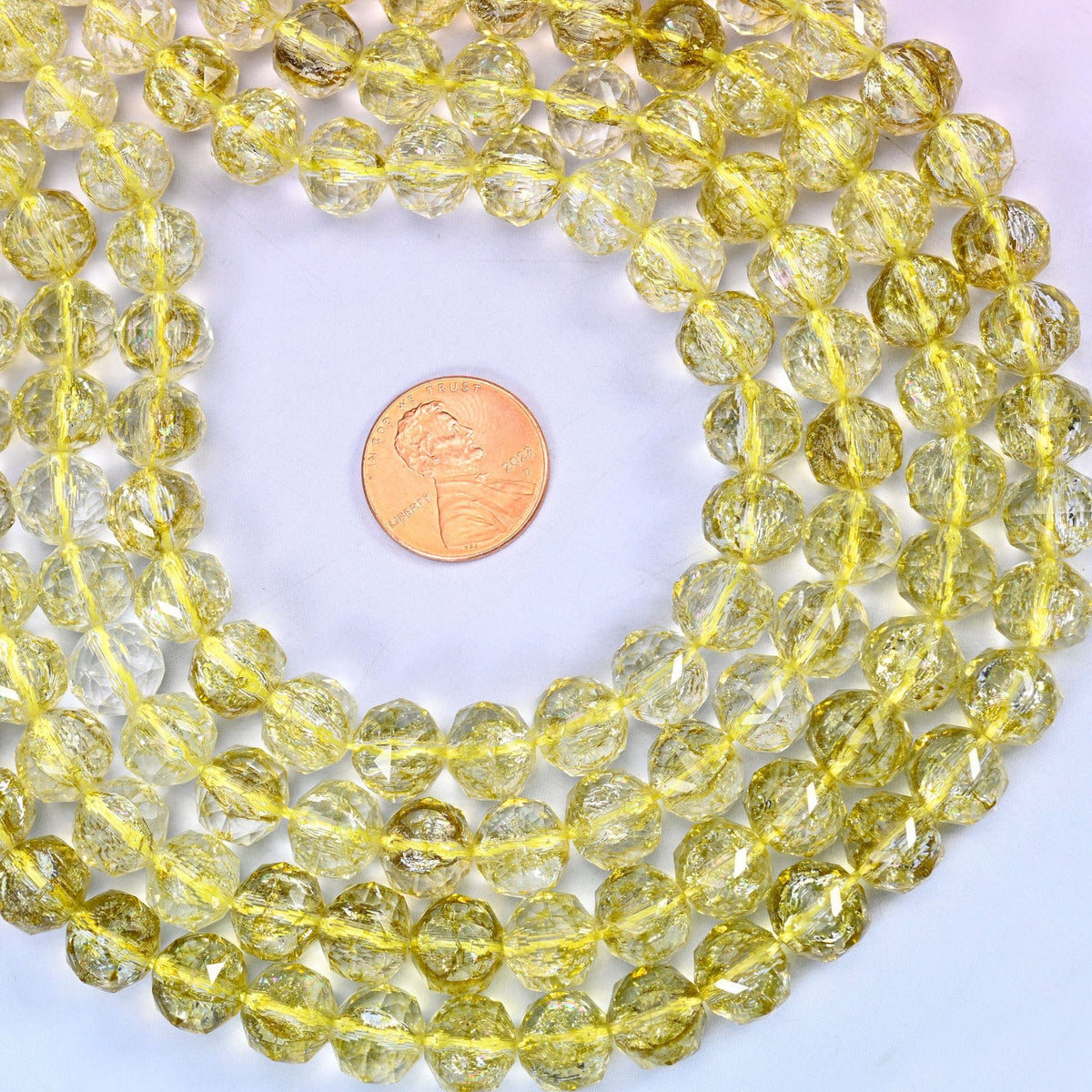 Transparent Lemon Yellow Faceted Round Glass Beads, approximately 42 beads per strand