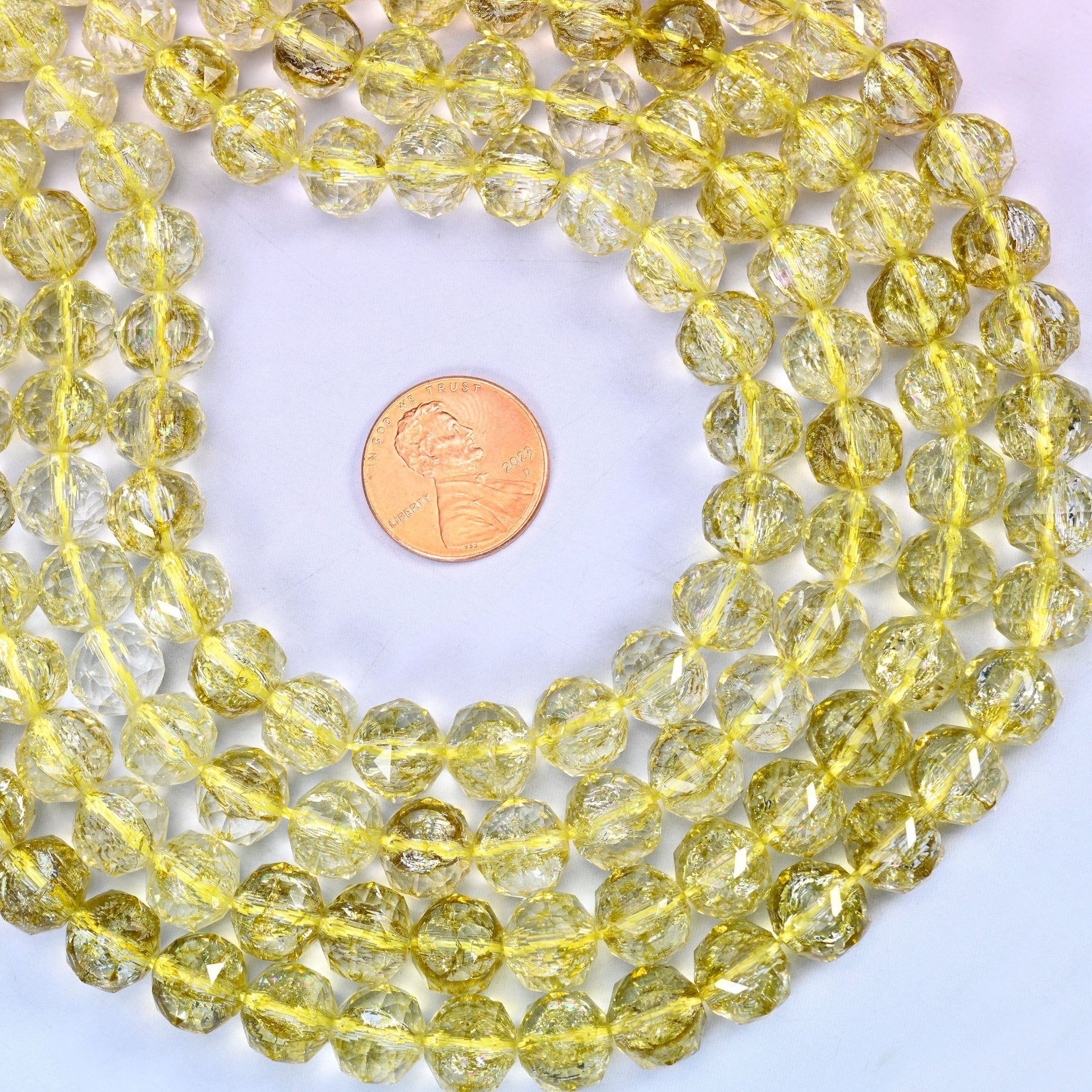 Transparent Lemon Yellow Faceted Round Glass Beads, approximately 42 beads per strand