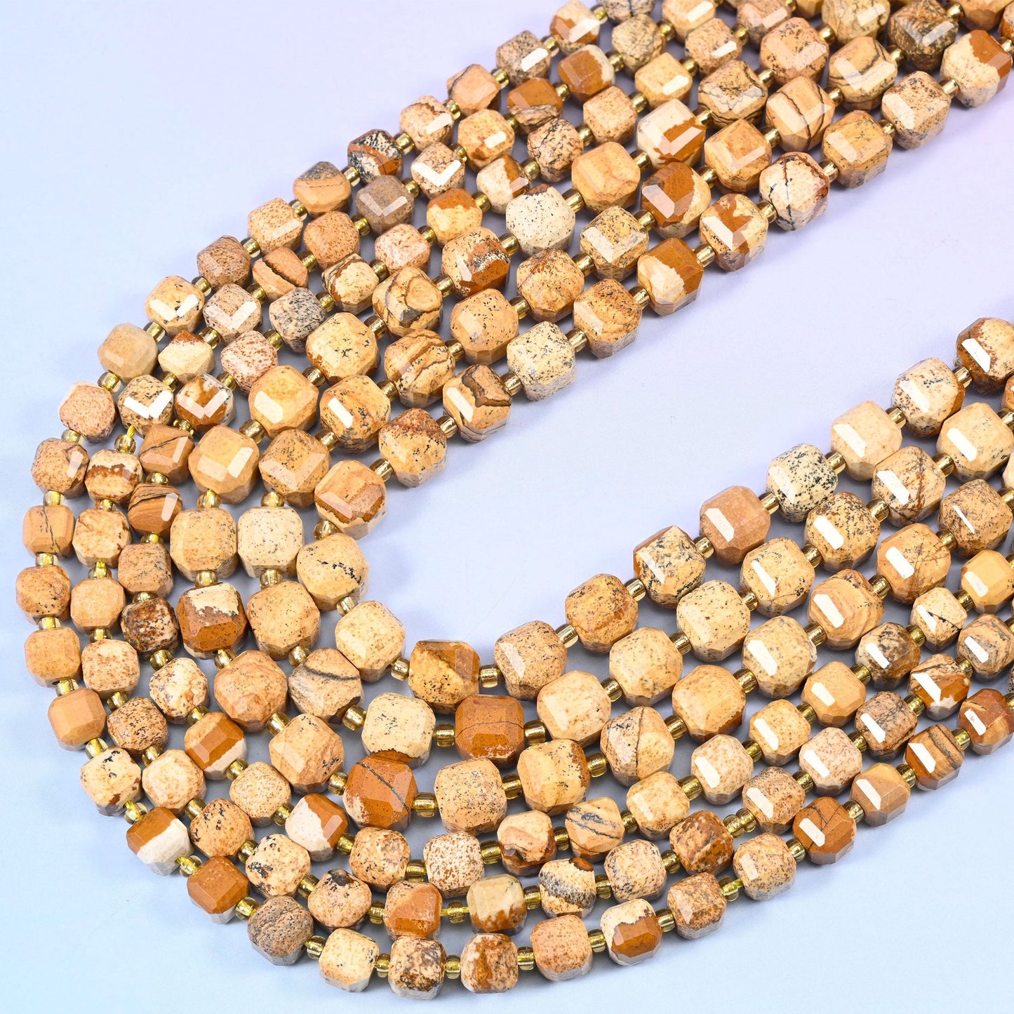 Picture Jasper Faceted Cube Beads, 15 inch strand