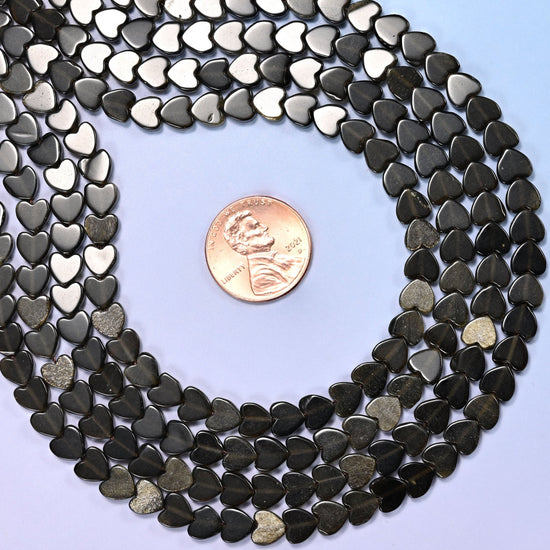 Gold Obsidian Flat Heart Beads, approximately 68 beads per strand