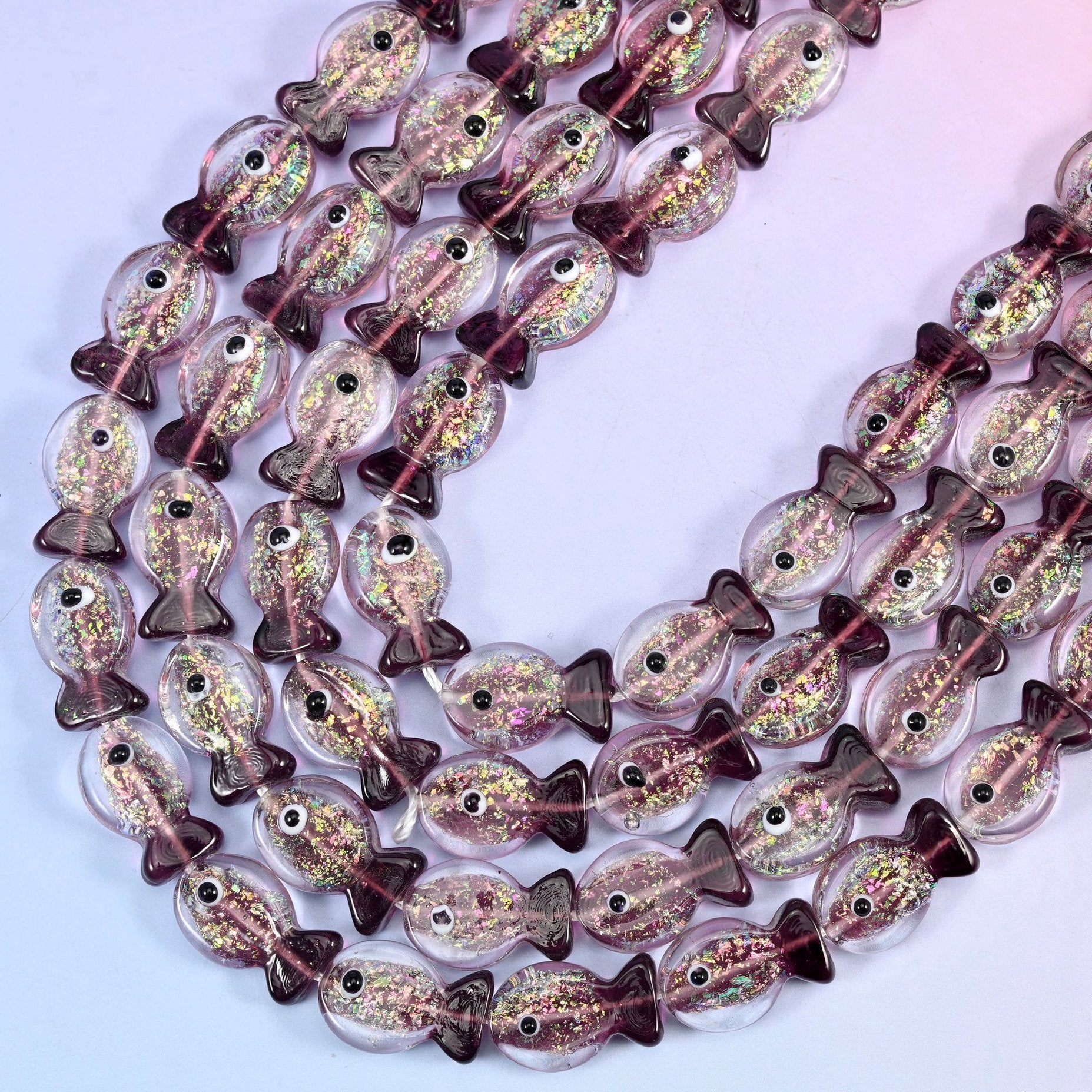 Iridescent Purple Fish Glass Beads, 15.5 inch strand