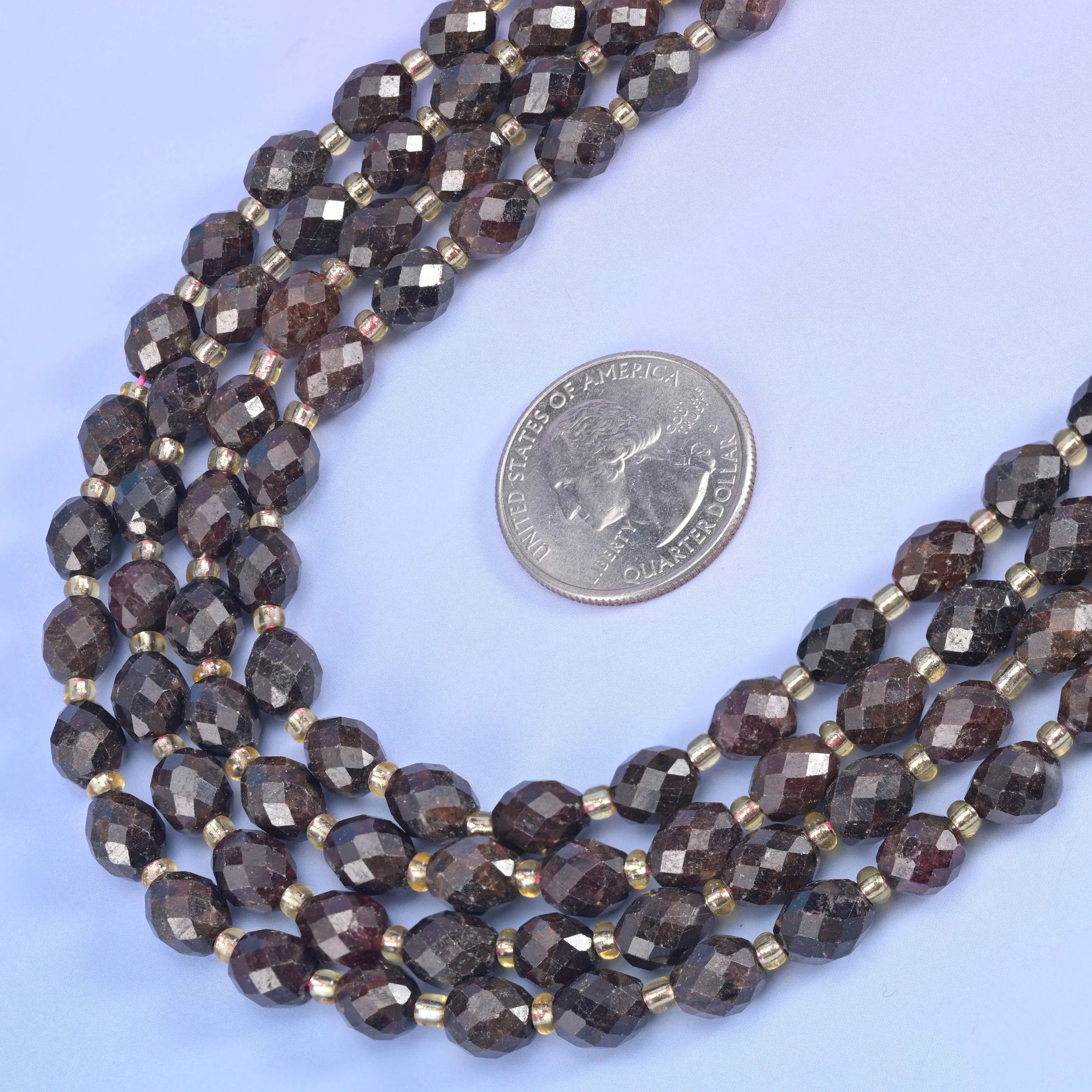 Red Garnet rice barrel beads in dark aubergine and wine red