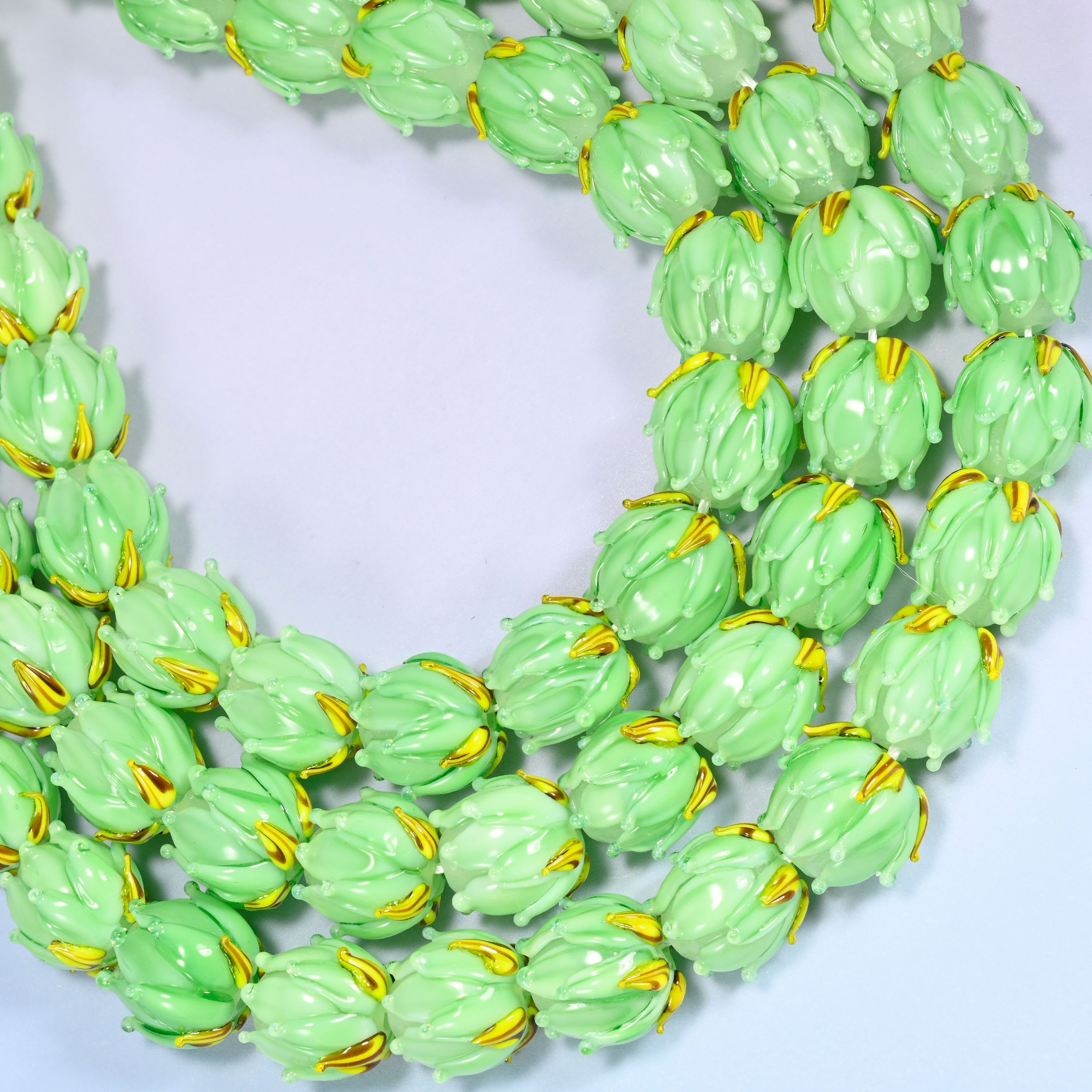 Tulip flower bud shaped cut lampwork glass beads