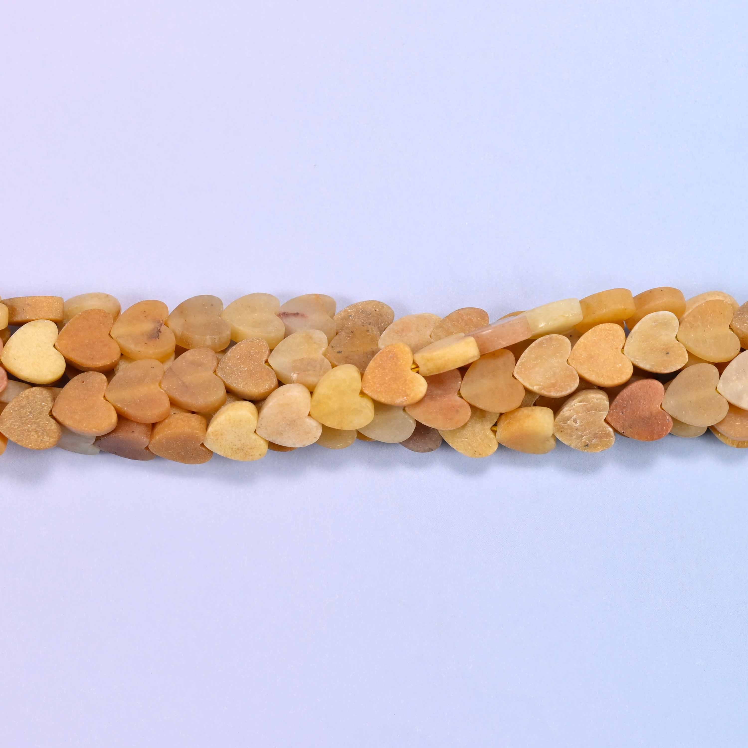 Matte Gold Silk Jade Flat Heart Beads: Size 6mm, Jewelry Making, 15 Inch Strand