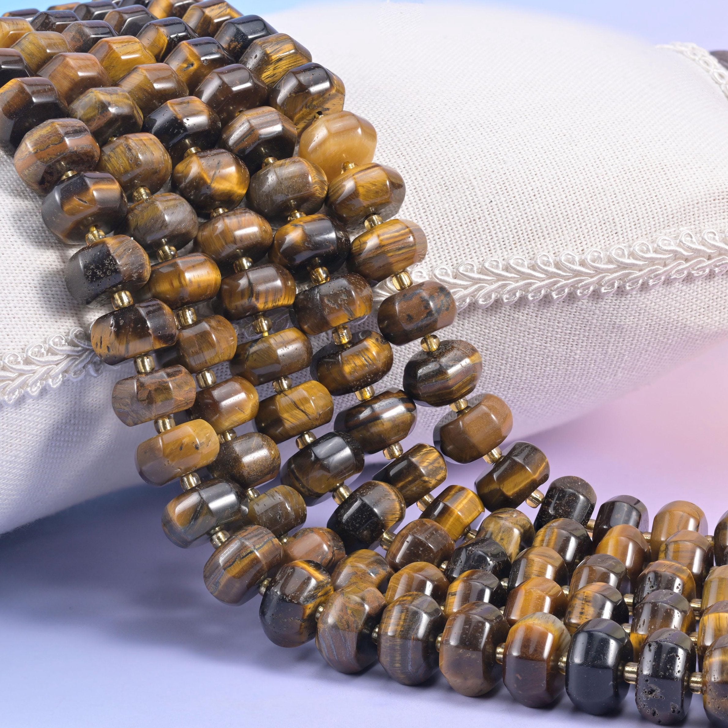Tiger Eye Pumpkin Rondelle Beads, natural stone with golden-brown chatoyant shimmer