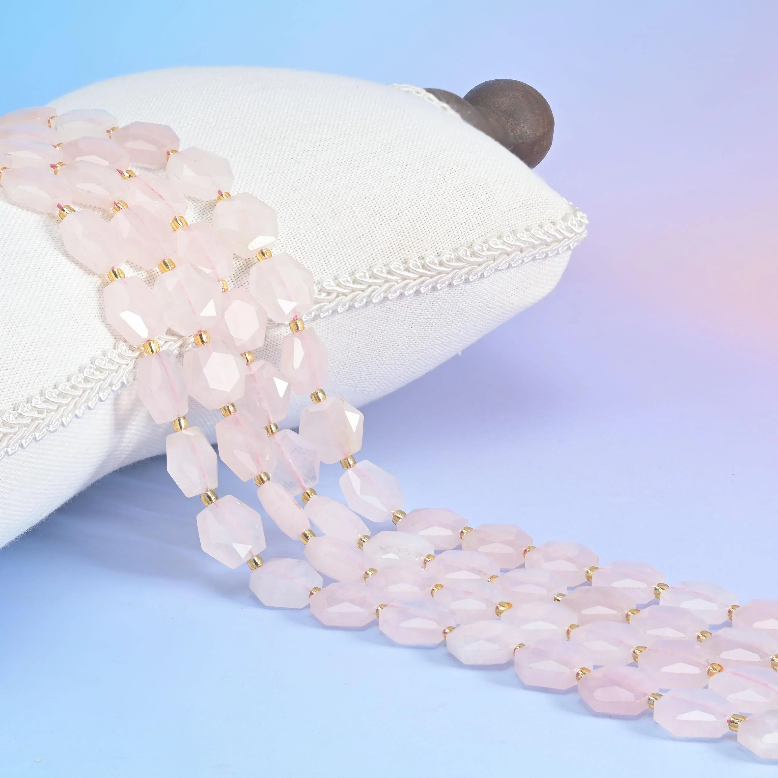 Rose Quartz Flat Faceted Hexagon Beads, 12mm.