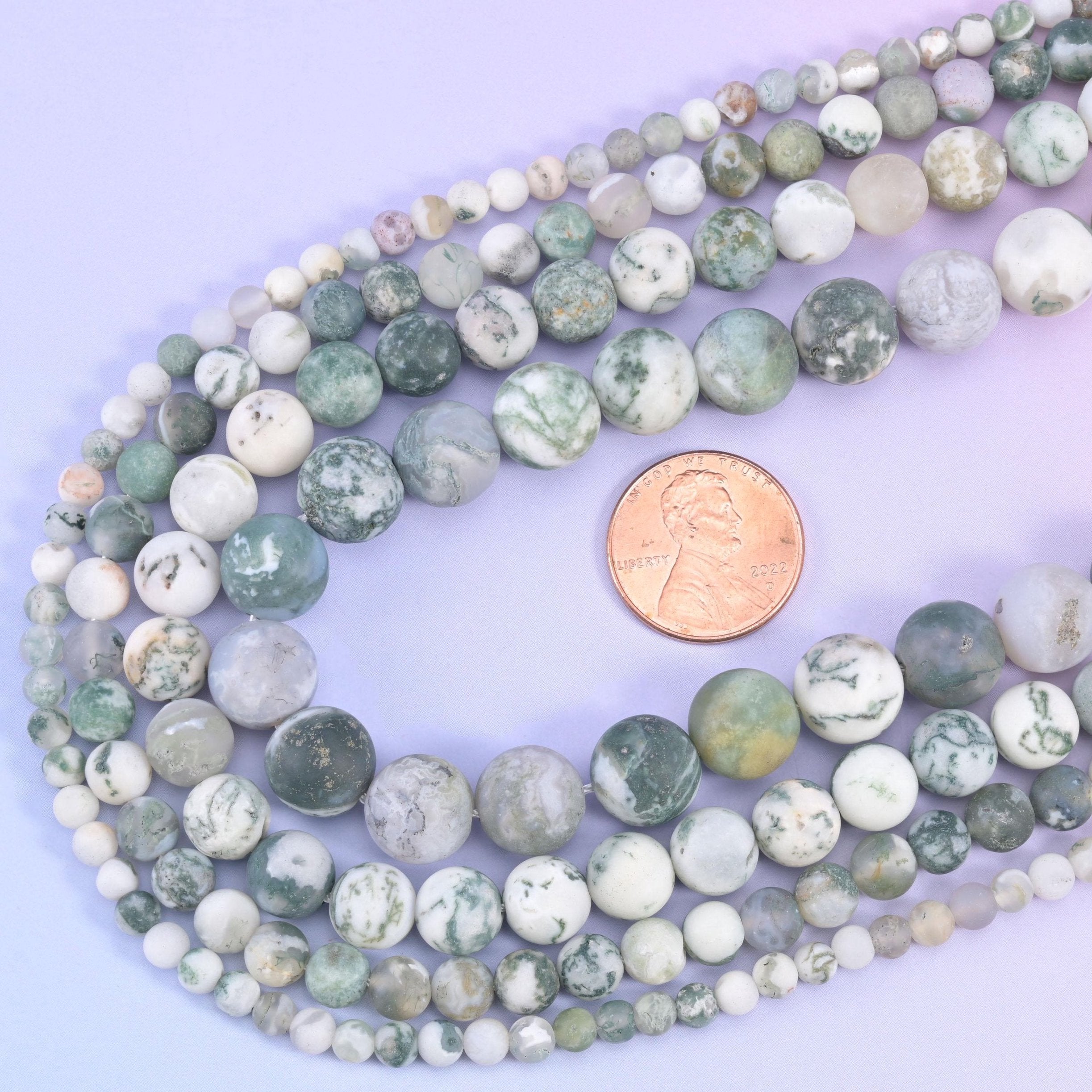Green Tree Agate Matte Round Beads, 15 inch strand