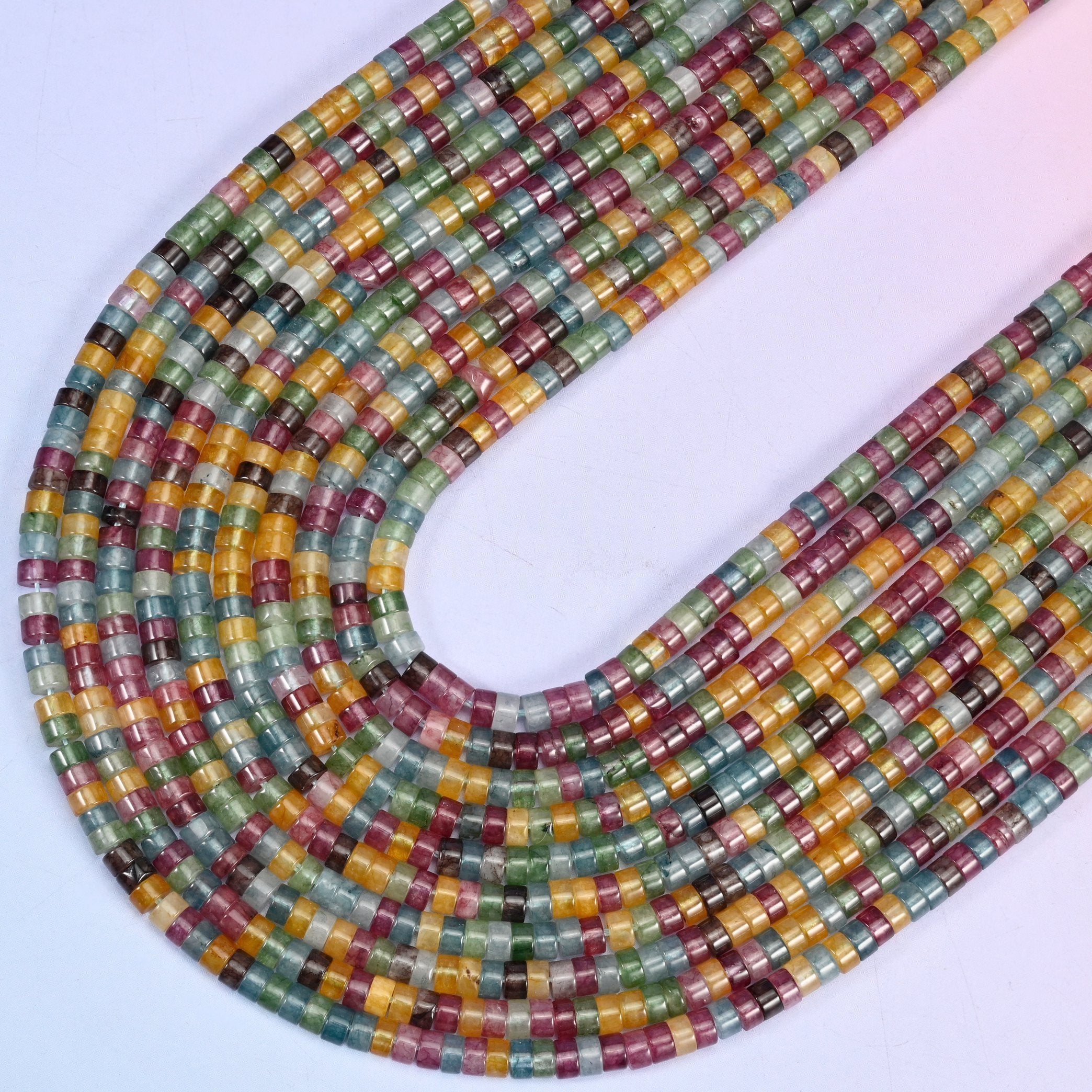 Colorful Fluorite Smooth Heishi Disc Beads, 15.5 inch strand