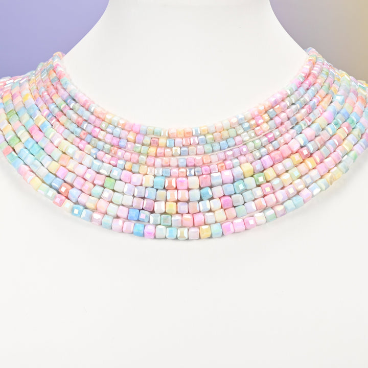 Faceted cube glass beads, 3.5mm and 4.6mm