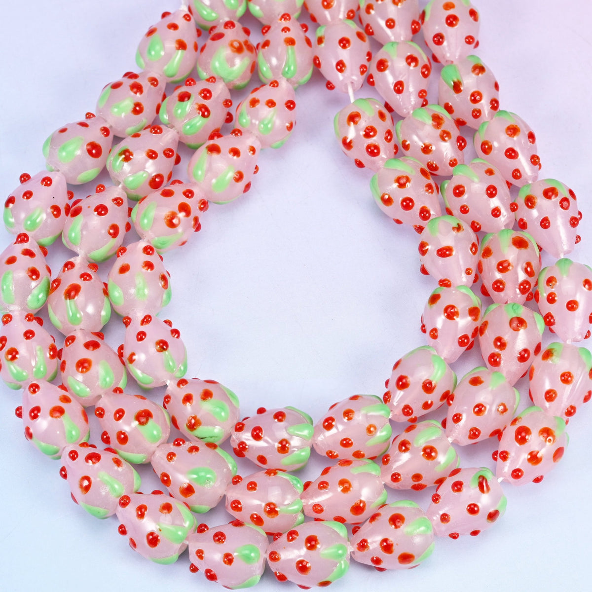 Pink Red Dots Strawberry Glass Beads, hole approximately 1.5mm