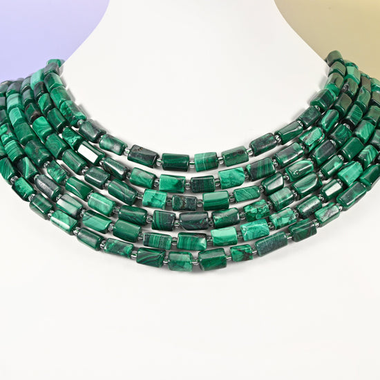 Malachite beads, faceted tube, 9x7mm