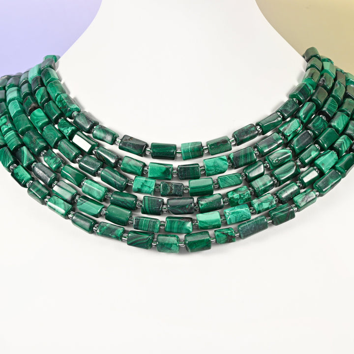 Malachite beads, faceted tube, 9x7mm