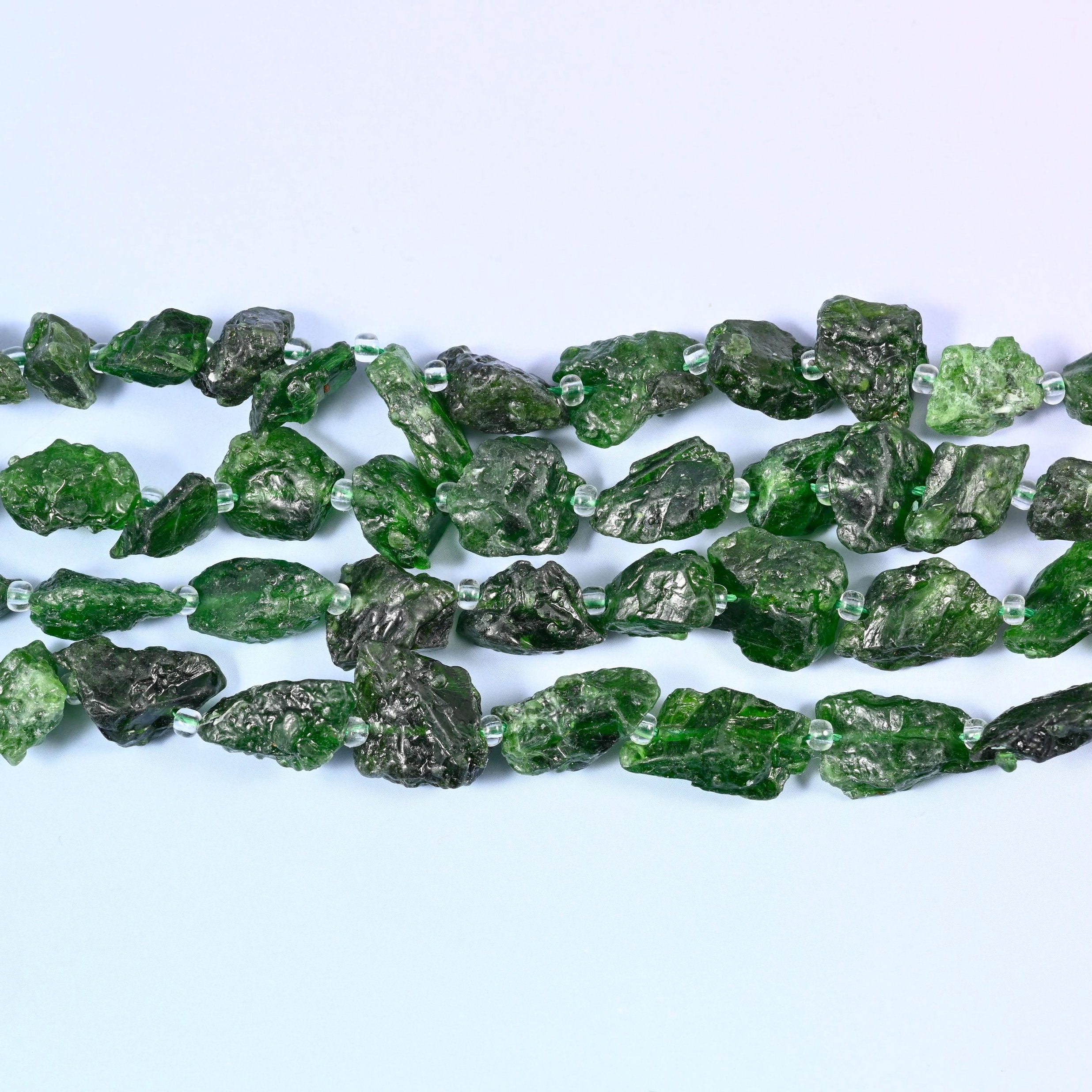 Chrome Diopside Irregular Chip Nugget Beads 10-14mm in deep forest green with pale mint and white patches