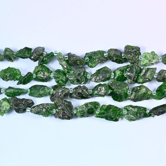 Chrome Diopside Irregular Chip Nugget Beads 10-14mm in deep forest green with pale mint and white patches