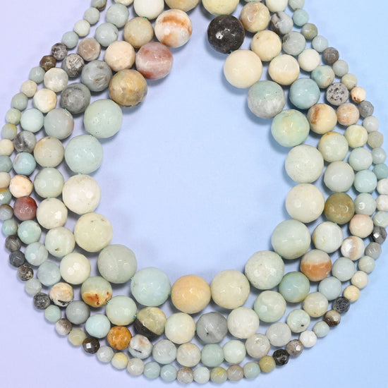 Multicolor amazonite faceted round beads, hole 0.8mm to 1.0mm