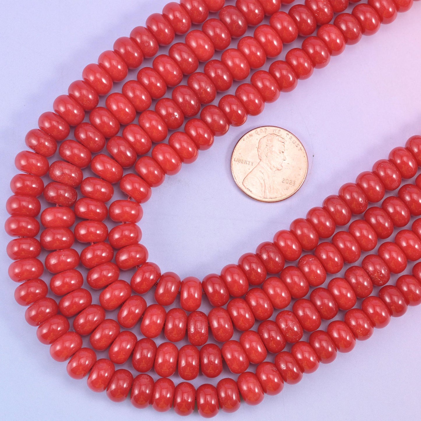 Red Dyed Jade rondelle beads, 15 inch strand