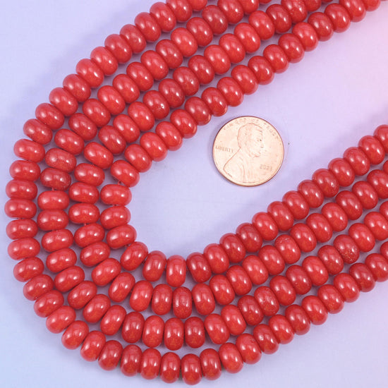 Red Dyed Jade rondelle beads, 15 inch strand