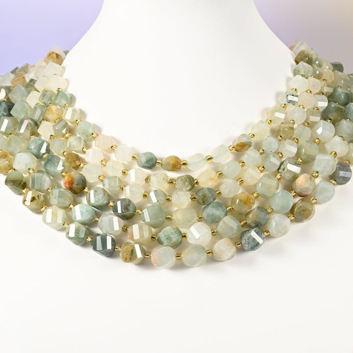 Green Grass Silk Stone beads, spiral twist shape, 8mm and 10mm