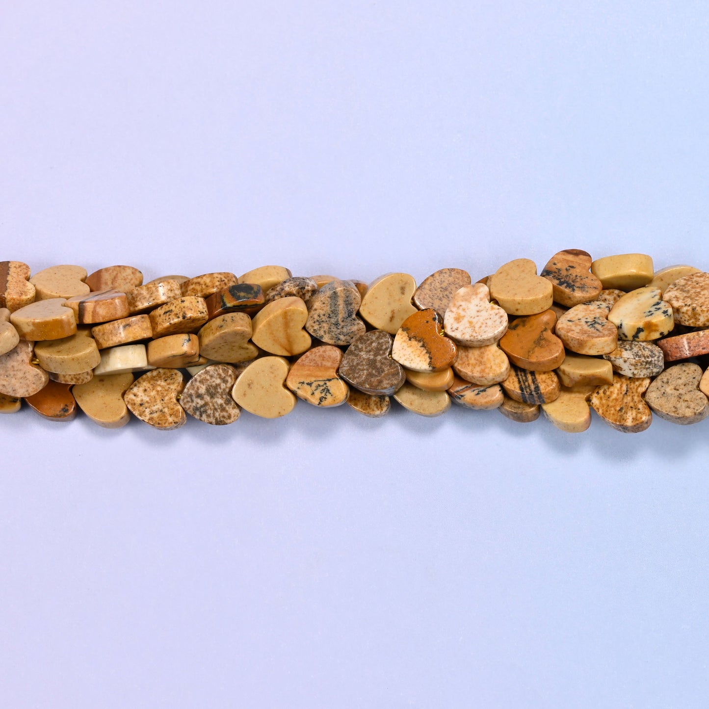 Picture Jasper Flat Heart Beads: Size 6mm, Jewelry Making, 15 Inch Strand