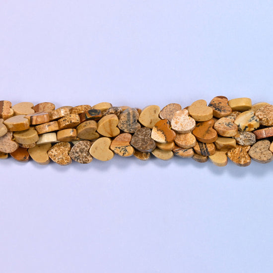 Picture Jasper Flat Heart Beads: Size 6mm, Jewelry Making, 15 Inch Strand