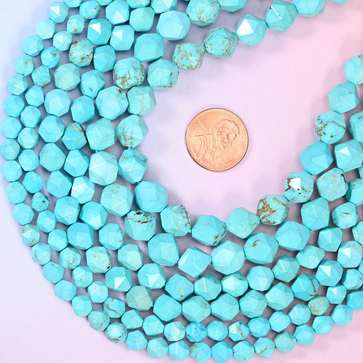 Dyed Blue Howlite Faceted Diamond Star Cut Beads, 6mm approximately 63 beads, 8mm approximately 47 beads, 10mm approximately 38 beads per strand