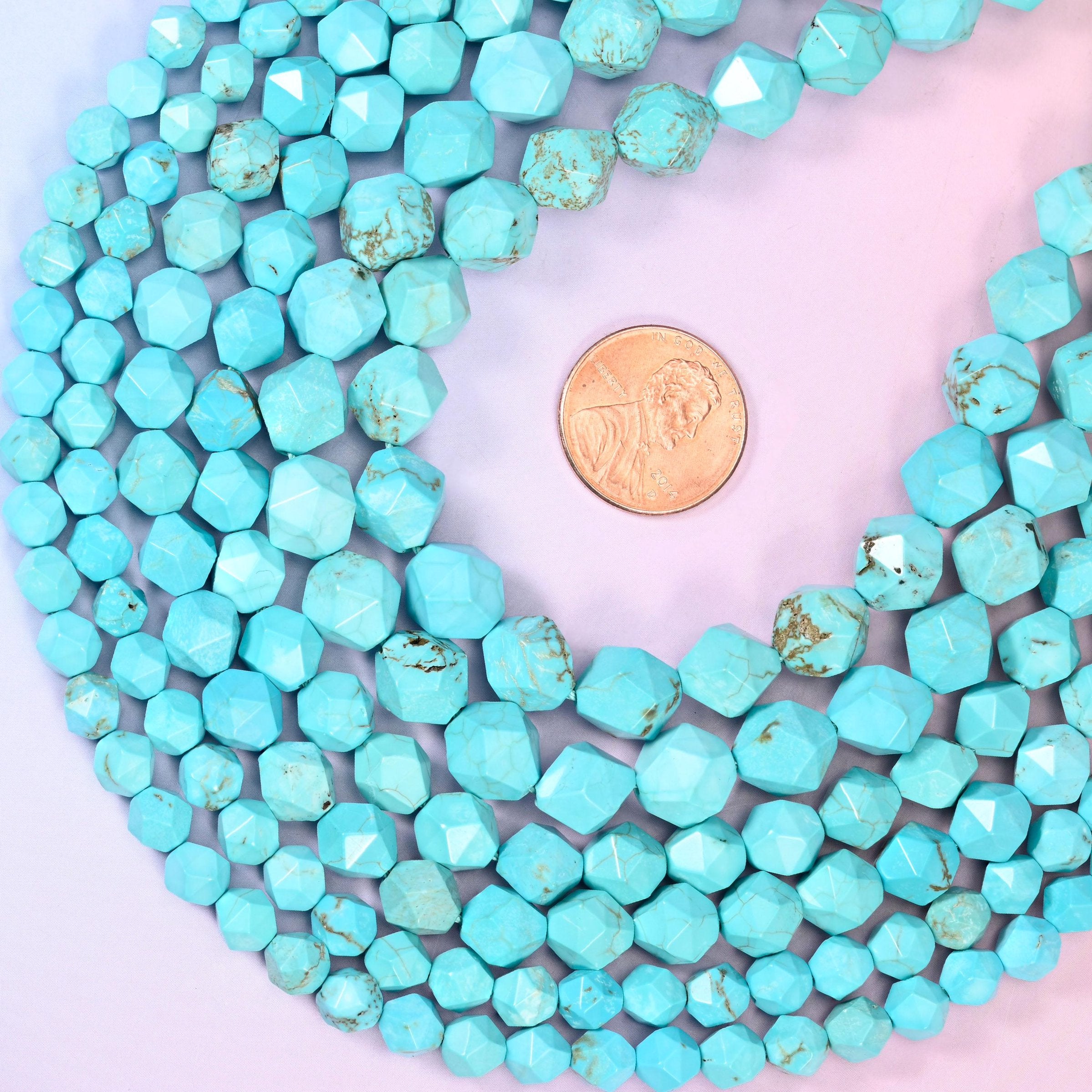 Dyed Blue Howlite Faceted Diamond Star Cut Beads, 6mm approximately 63 beads, 8mm approximately 47 beads, 10mm approximately 38 beads per strand