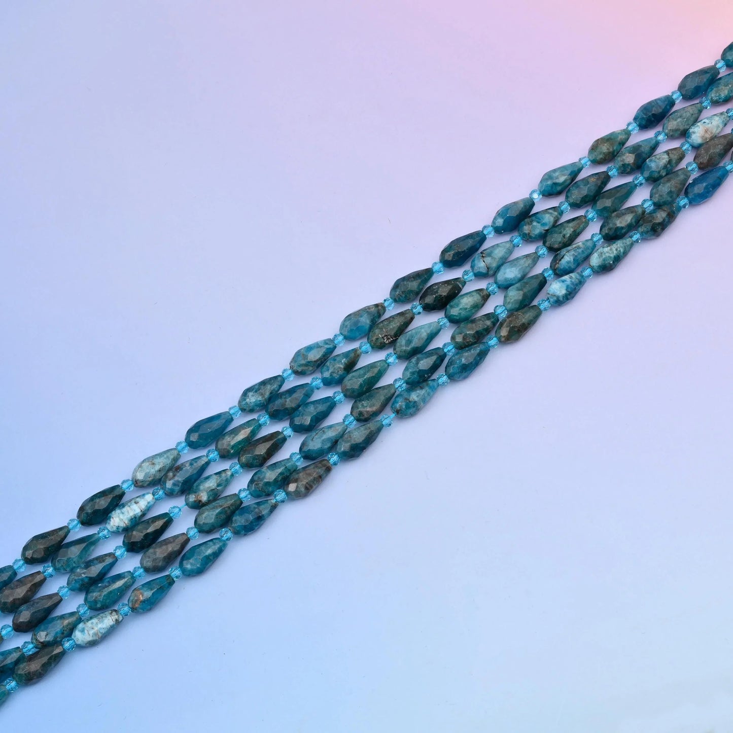 Faceted teardrop cut Blue Apatite beads for jewellery making