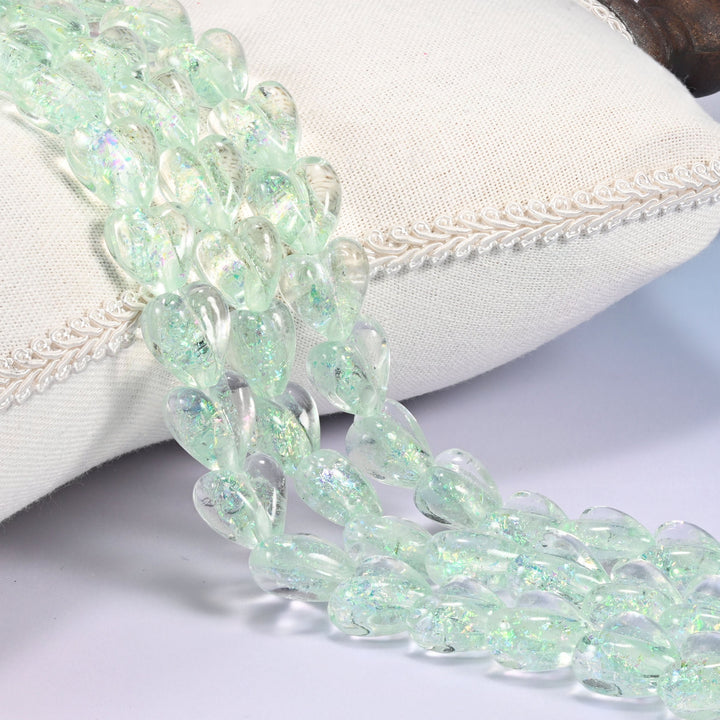 Iridescent Light Green Heart Glass Beads