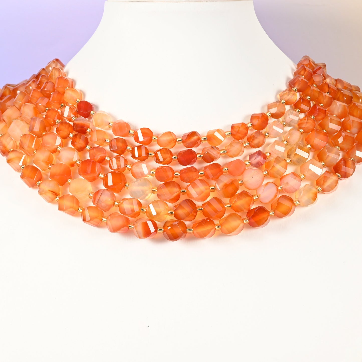 Orange Carnelian Faceted Spiral Twist Beads: Size 8mm 10mm, Jewelry Making, 15 inch Strand