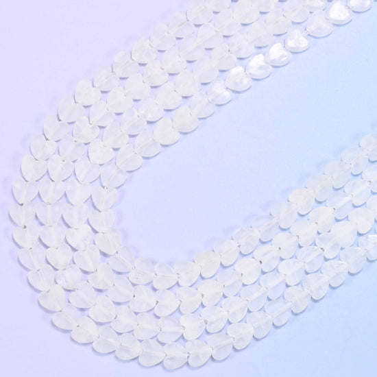 Matte Clear Quartz Flat Heart Beads: Size 6mm, Jewelry Making, 15 Inch Strand