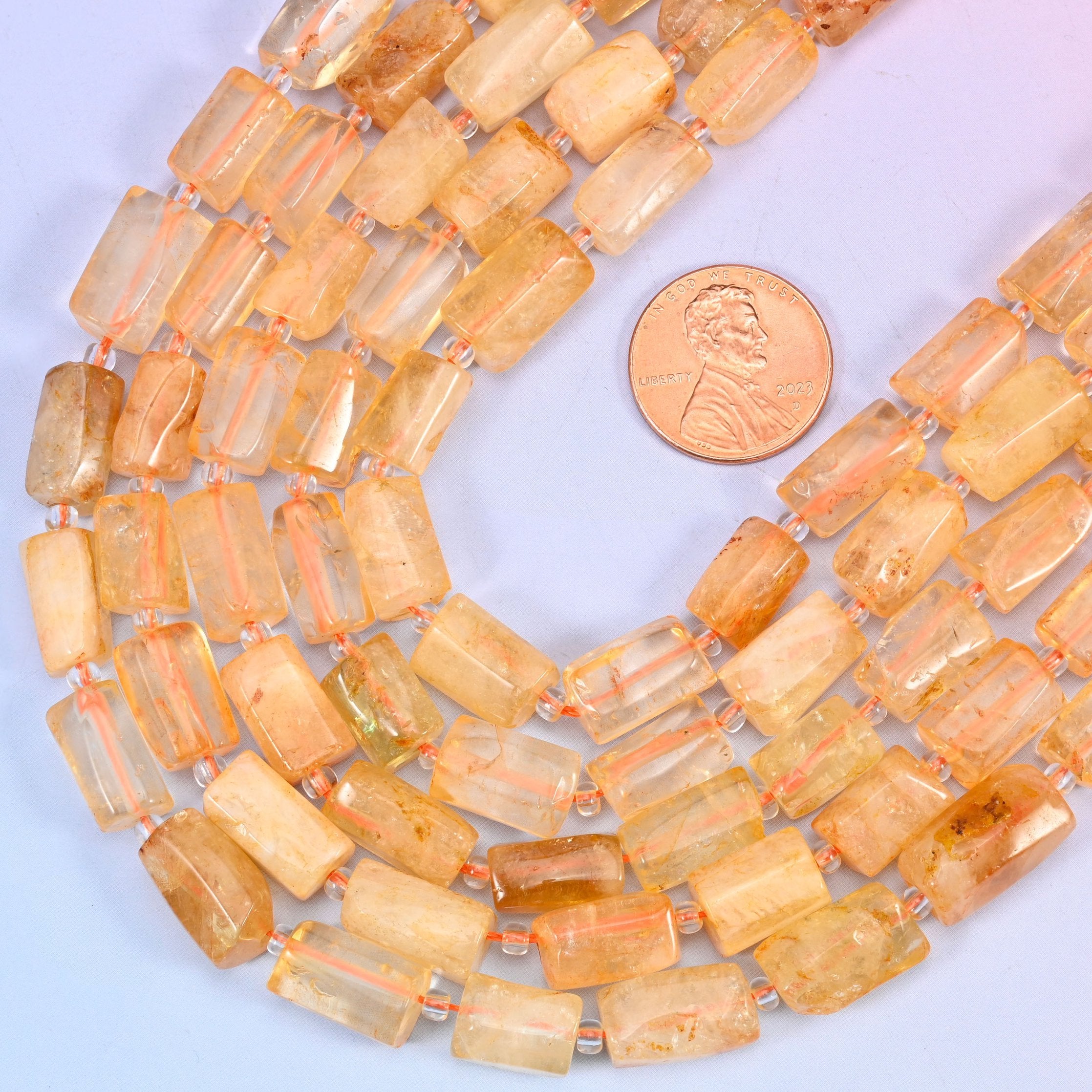 Faceted tube cylinder cut citrine beads