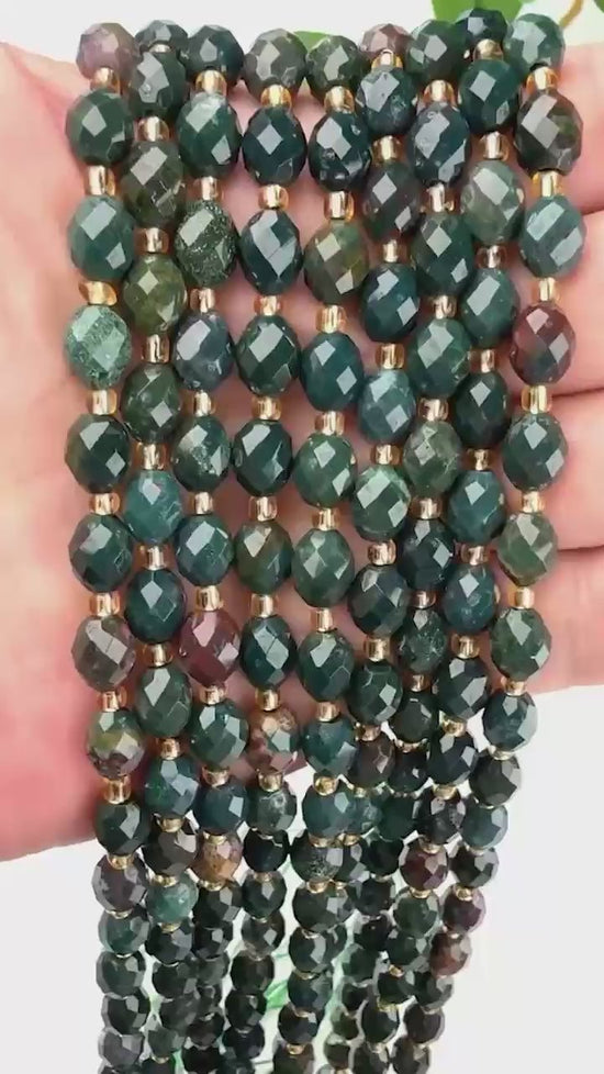 Oriental Jasper Faceted Rice Barrel Beads, approximately 39 beads per strand